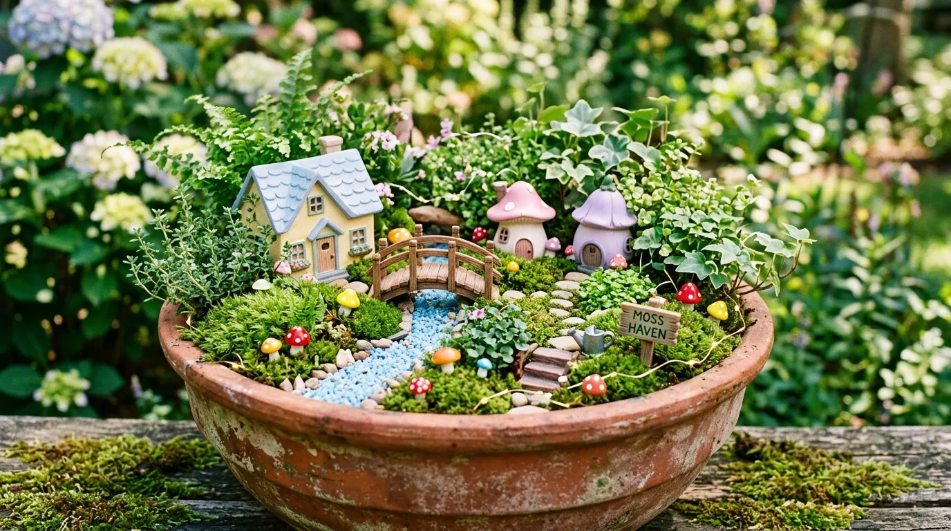 Create stone pathways that guide the eye through the garden inspiration for a fairy garden.